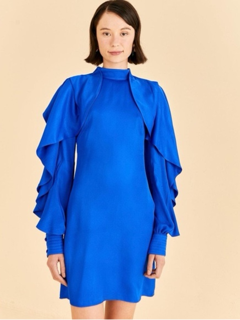 Farm Rio NWT Backless Ruffle Sleeved Electric Blue Mini Dress NWT